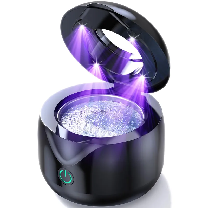 CXRUY Ultrasonic Retainer Cleaner - UV Dental Cleaning Pod Night Guard Cleaner for Dentures, Aligner, Braces, Toothbrush Heads, Jewelry (Black)