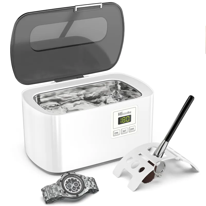 KECOOLKE Ultrasonic Jewelry Cleaning Machine, 600ml Sonic Cleaner with Digital Timer for Eyeglasses, Rings, Silver,Cleaner Solution for Gifts