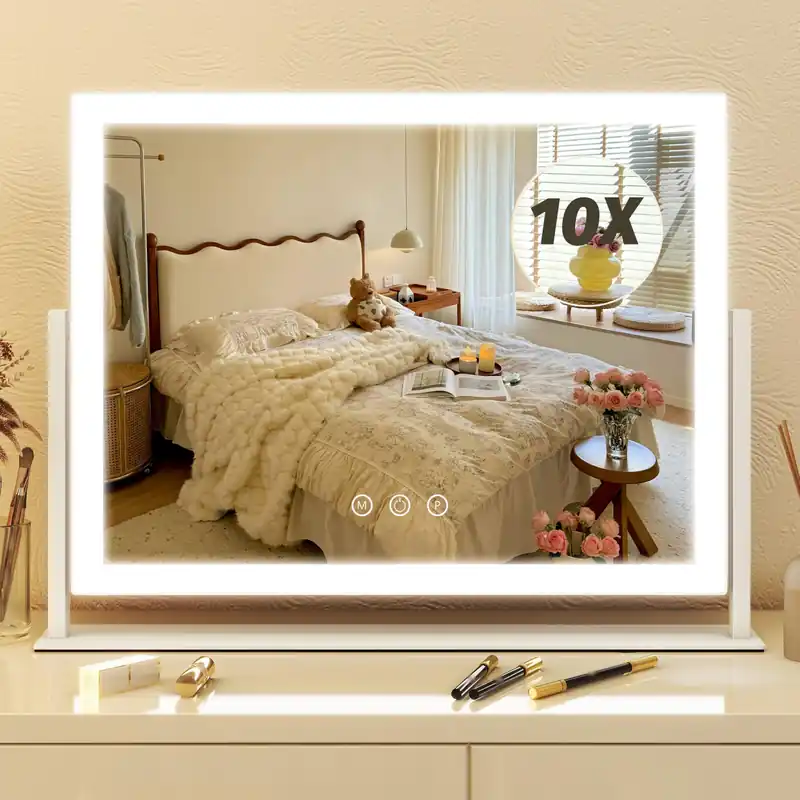 FENNIO Vanity Mirror with Lights 13‘‘ x 17‘‘ Makeup Mirror with Lights,Vanity Mirror Touch Screen with 3-Color Lighting,Dimmable,for Vanity Desk Bedroom White