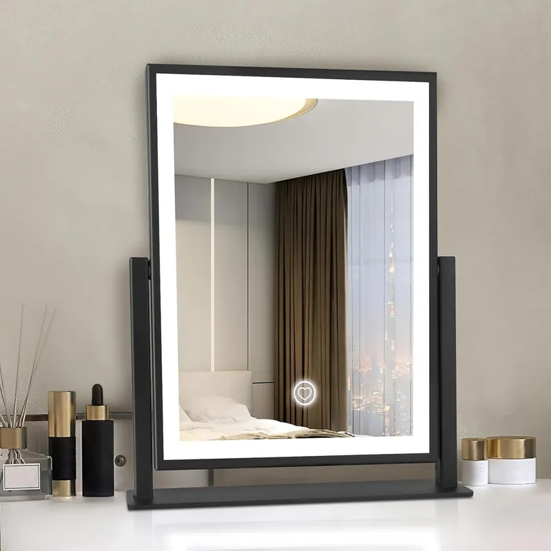 Beelux Vanity Mirror with Lights,15.3" Makeup Mirror with Light Smart Touch Control Dimmable 3 Modes Lighted LED Mirror 360°Rotation Black for Christmas Birthday Thanksgiving Mother‘s Day