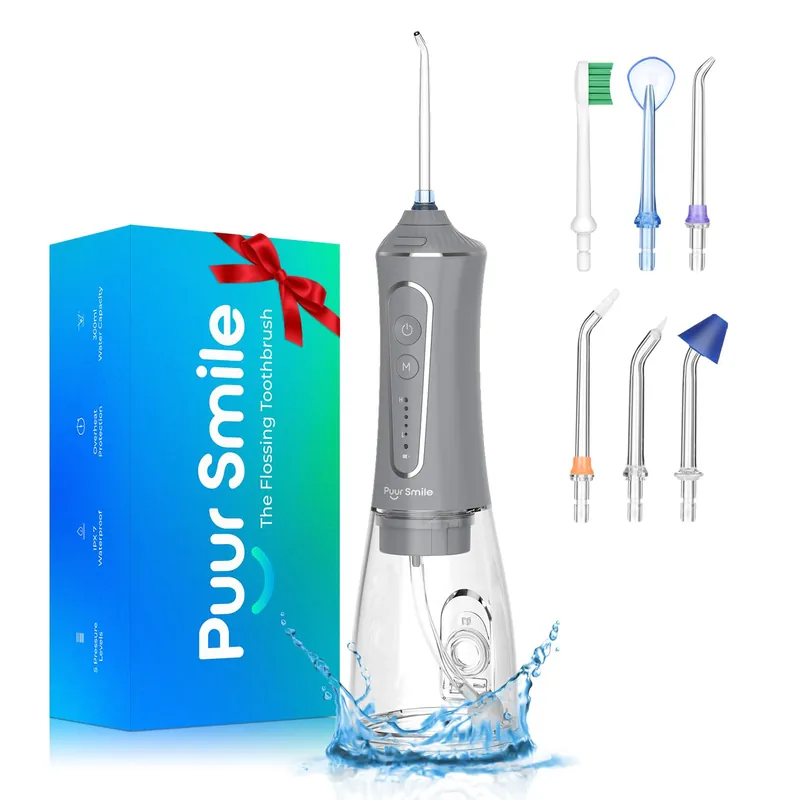 Professional Water Flosser - Advanced Dental Care for a Healthier Mouth, Gum, and Teeth - IPX7 Waterproof Oral Irrigator 7 Replacement Tips, Travel-Friendly, Rechargeable - Oral Hygiene (Grey)