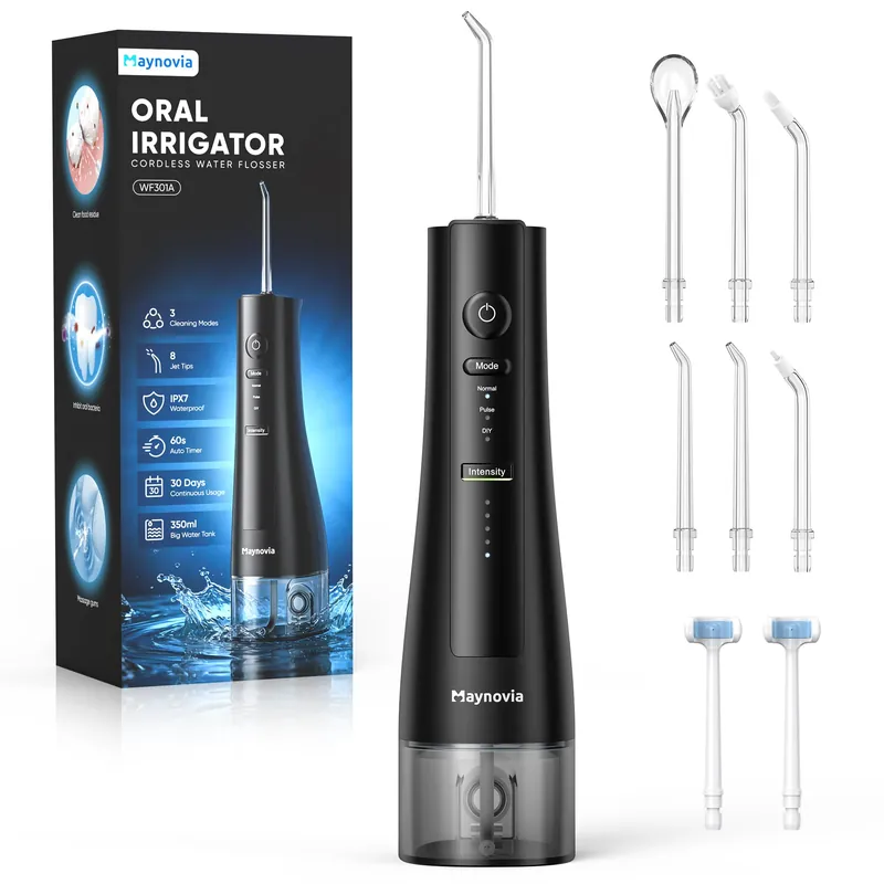 Maynovia Water Flosser Cordless for Teeth, Water Pick Oral Irrigator with U Shaped Nozzle, 40–150 PSI DIY Mode, 350ML Large Tank, Rechargeable Portable Dental Flosser for Braces & Adults