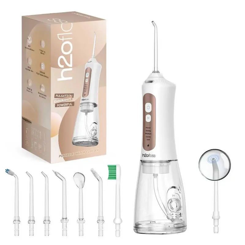 H2ofloss Potable Water Flosser with Beginner Tip – 5 Oral Care Modes, 2500mAh Rechargeable Dental Irrigator with 300ml Tank, IPX7 Waterproof, Portable for Braces, Teeth & Gums, Travel-Friendly