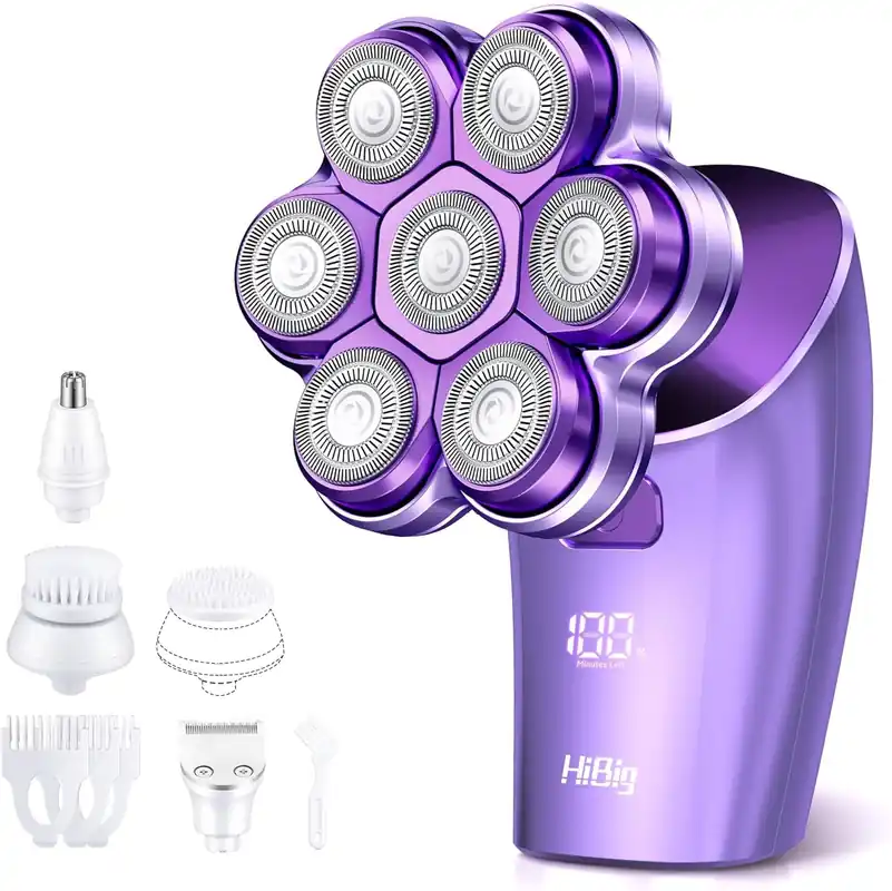 Electric Razors for Women Legs 5-in-1 Rechargeable Body Shaver, 7D Wet & Dry Bikini Trimmer, IPX7 Waterproof Lady Hair Remover for Face Underarms Pubic, Violet