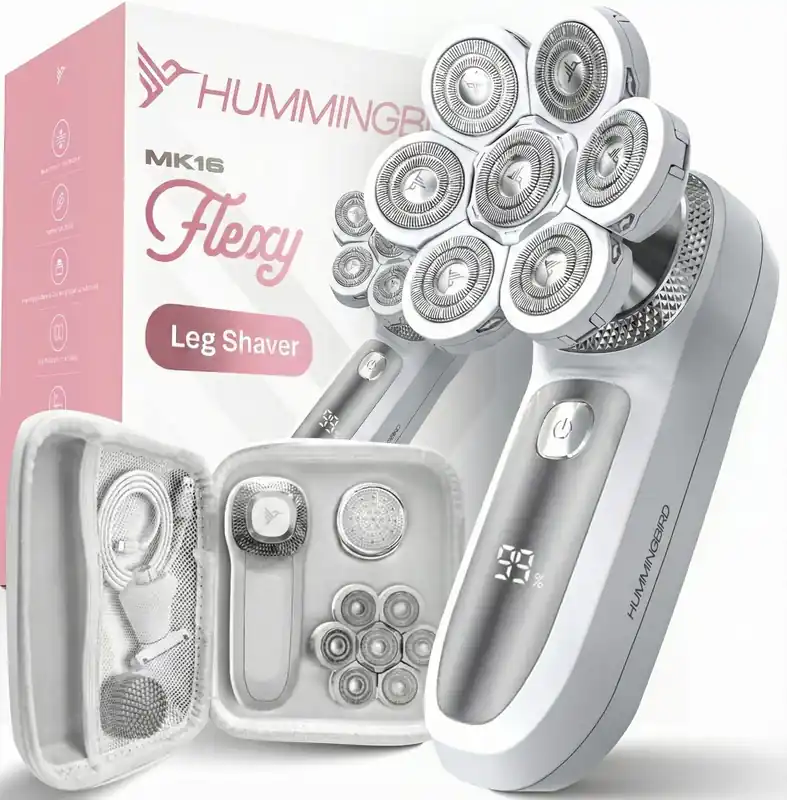 HUMMINGBIRD Flexy Electric Razors for Women – Cordless Rechargeable Waterproof Electric Leg Shaver for Silky Smooth Legs, Hair Removal Kit, Exfoliator, Cleanser, Travel Case & Bikini Trimmer for Women