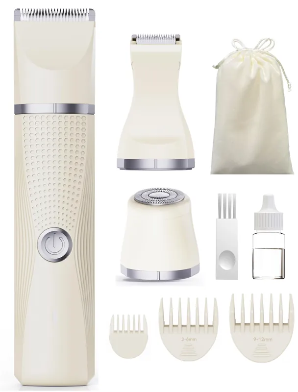 Unibono Pubic Hair Trimmer Women - Waterproof Bikini Trimmer, Rechargeable 3-in-1 Electric Razor, Personal Trimmer Groomer for Body Hair, Cordless Lady Shaver for Legs, Underarms, Face (Cream,LY)