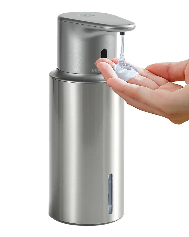 DODO MEKIA Automatic Liquid Soap Dispenser Touchless, 304 Stainless Steel Bottle Body &16.2oz/480ml Rechargeable, 3 Adjustable Liquid Levels, IPX7 Waterproof, for Kitchen Bathroom, Stainless Steel