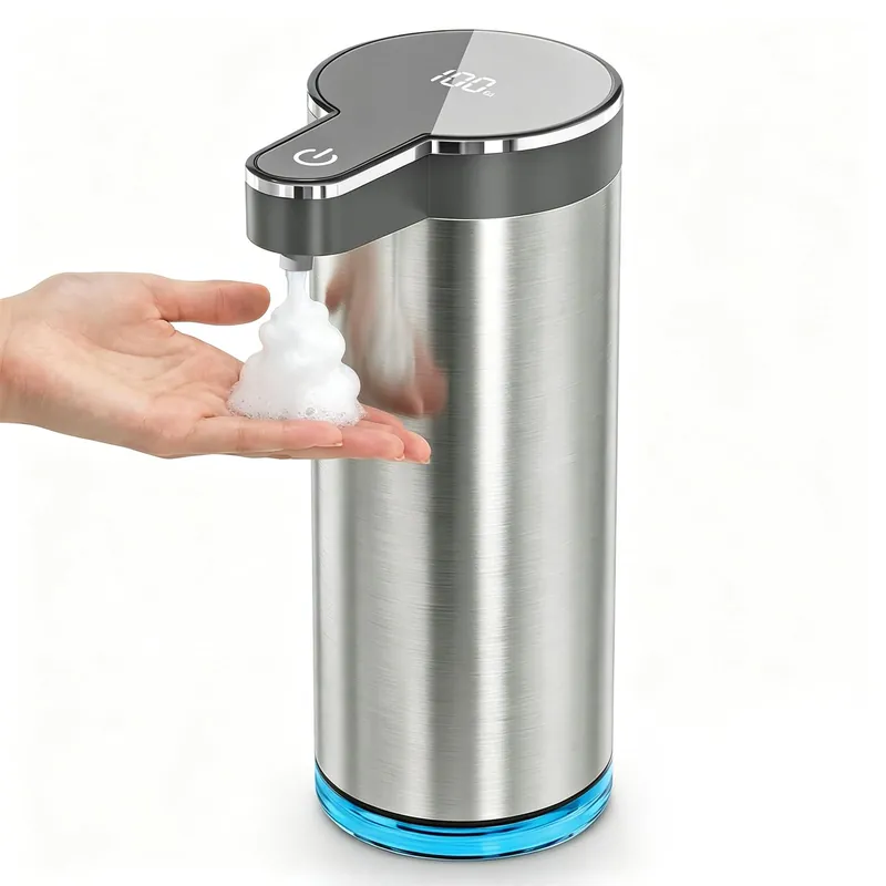 Automatic Foaming Soap Dispenser,Touchless Foam Soap Dispenser,12oz Rechargeabled Wall Mounted Smart for Bathroom and Kitchen Dish Soap,Easy for Toddlers(Brushed Silver)