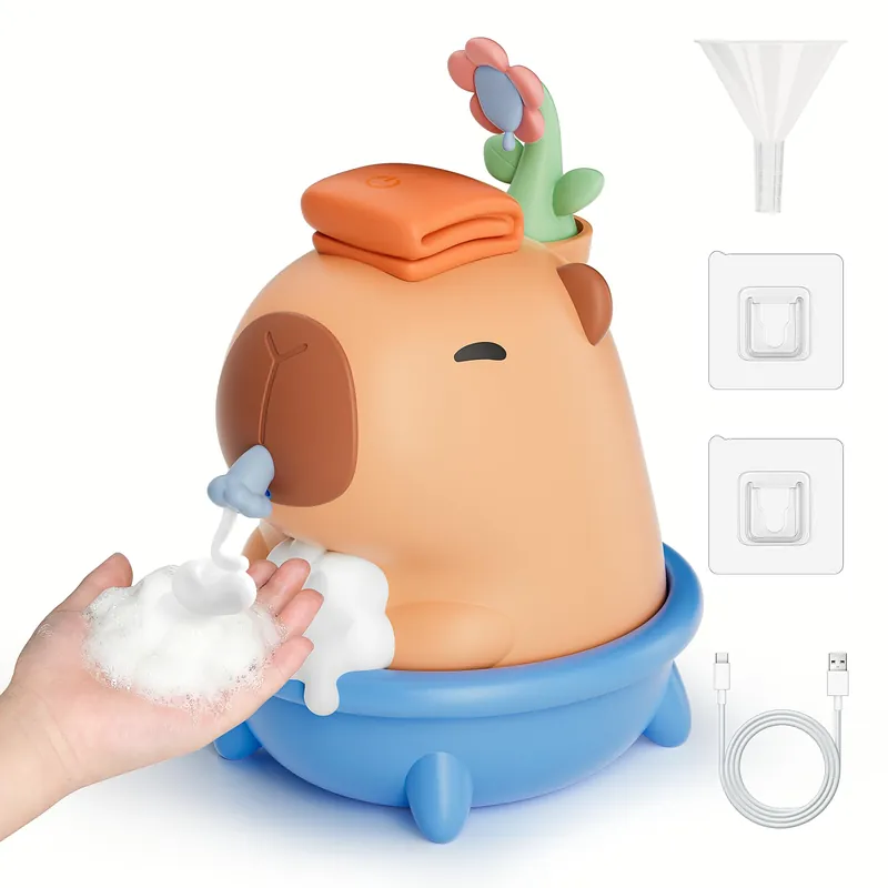 Homrich Capybara Automatic Soap Dispenser, Touchless Sensor Bubble Foam Machine, Cute Silicone 3 Levels Foam Adjustment, 9.5oz/280ml, IPX7 Waterproof Rechargeable Dispenser for Bathroom, Kid‘s Gift