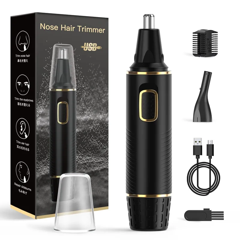 XOOMRSCP Nose Hair Trimmers for Men,Rechargeable Hair Trimmer 2 in 1 Painless Multifunctional Ear and Nose Hair Trimmer with IPX7 Waterproof Dual Edge Blades (Black)