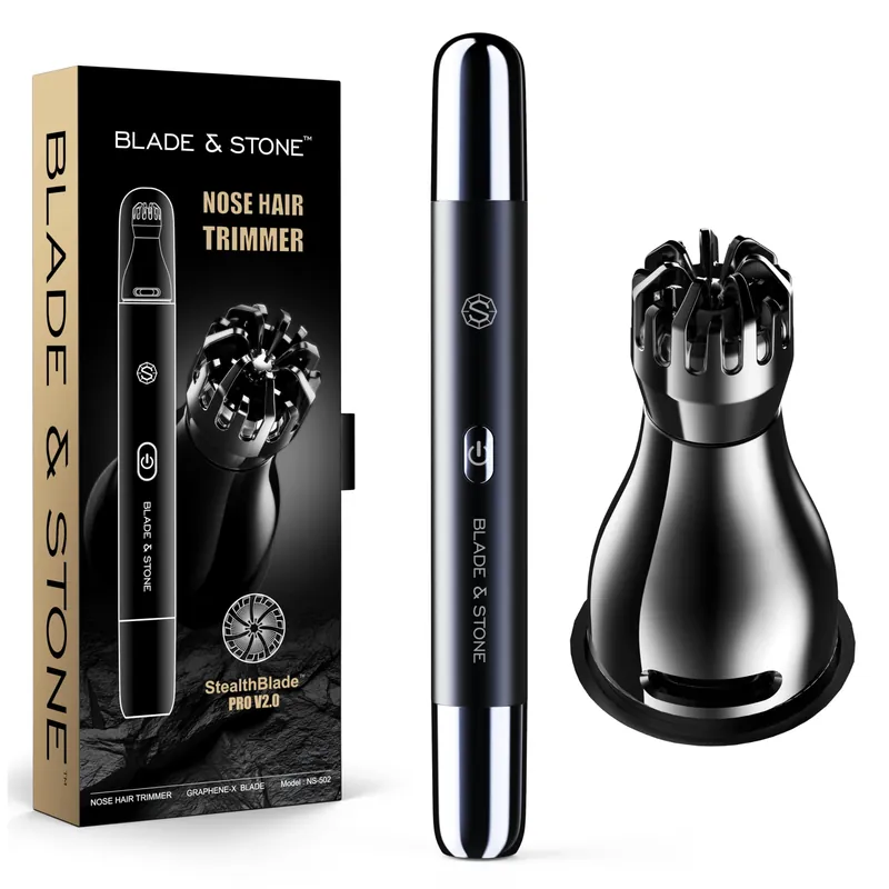 Blade & Stone™ NS502-DN Nose & Ear Trimmer 2.0 Graphene-X™ Blade High-Velocity Low-Noise Motor Patented Rotary Blade Design Skin-Friendly, Tug-Free Performance, Detachable Head - Dark Night