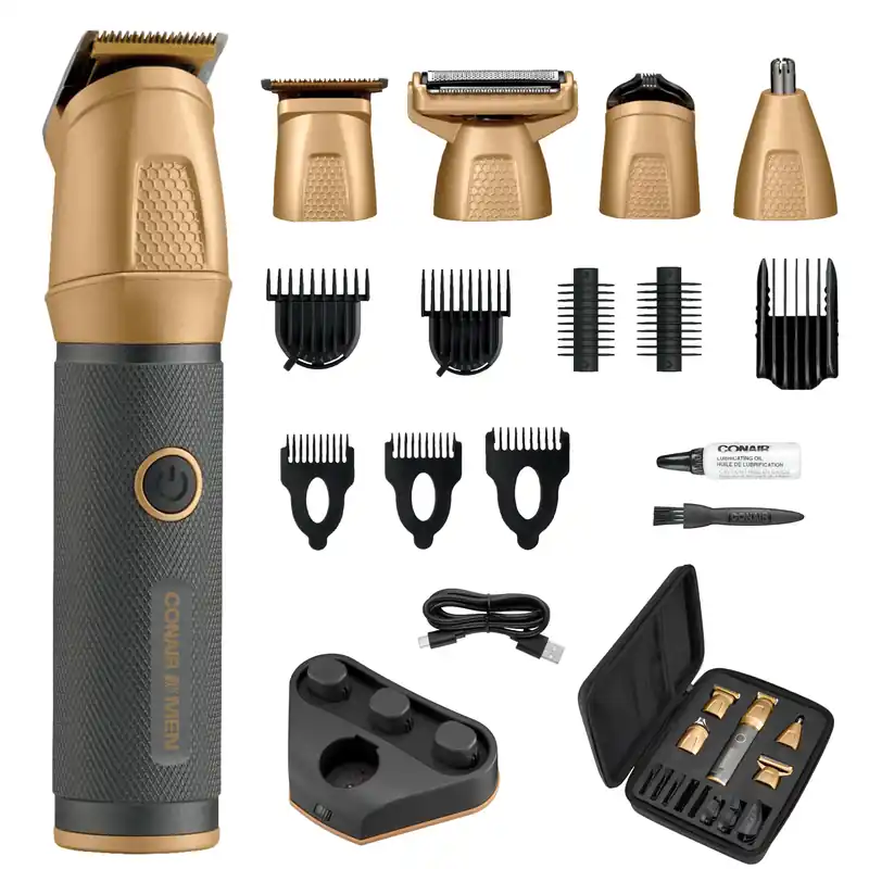 Conair Men All-in-One Trimmer for Men - Nose Hair, Beard, Mustache, Body Hair Trimmer - 19 Piece Men‘s Grooming Kit for Manscaping- Showerproof - Rechargeable