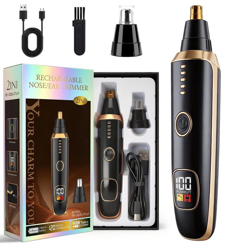 Beanify Nose & Ear Hair Trimmer for Men and Women, 2026 Painless USB Rechargeable Facial & Eyebrow Trimmer Clipper with LED Display for Easy Cleansing, Portable Grooming Kit,Gift Box Included (Black)