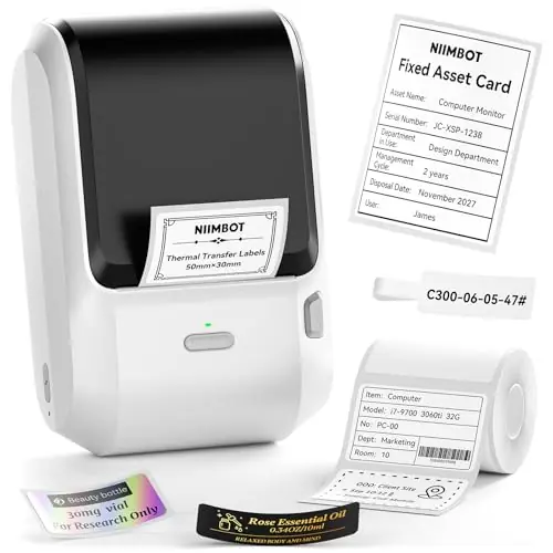 Label Maker Machine with Tape, 3‘‘ Bluetooth Thermal Transfer Sticker Printer for Small Business Clothing