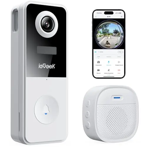Video Doorbell Camera Wireless, Head-to-Toe 180° Ultra View Battery Powered, No Subscription Fee