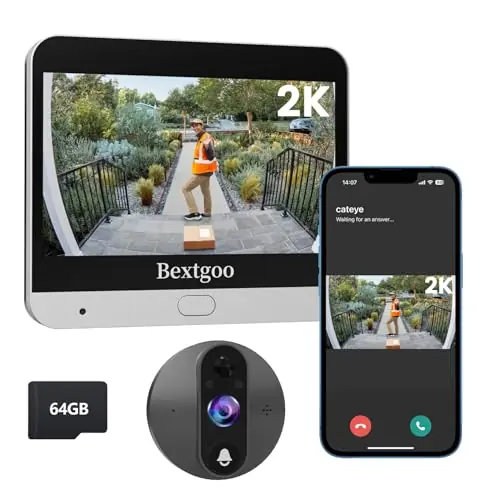 Peephole Camera, Bextgoo 2K Wireless Door Camera with Doorbell, 4.3″ Monitor, AI Motion Detection, 2‑Way Talk, 170° Viewing