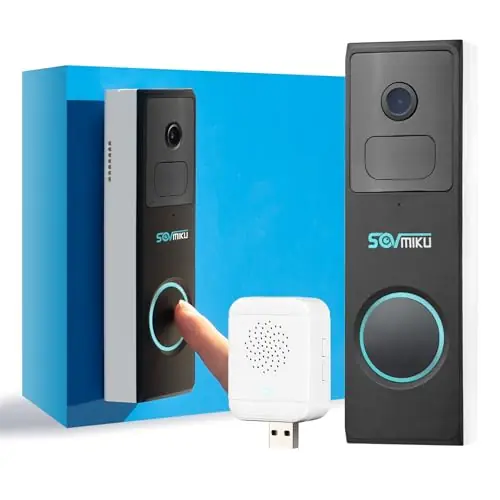 Home Surveillance Wireless Video Doorbell with Chime, Battery, Waterproof, Audible Alarm Easy to Setup,2.4GHz Wi-Fi, Human Detection