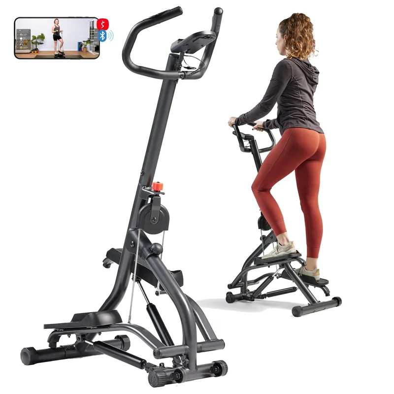 Sunny Health & Fitness 16.9-Inch Mountain Climb Stair Stepper with Handlebar, SunnyFit App Trainer-Led Workouts, Low-Impact Full-Body Cardio, Compact Folding Design - SF-S021001