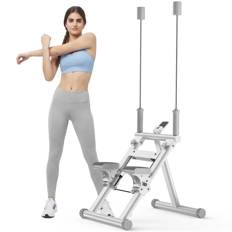 Stair Stepper for Home,Vertical Climber Step Machine with Stable Triangular Frame, 3-Level Resistance & Pedal Adjustment,LCD Monitor, Device Holder, Detachable Handrail, 300 LBS White