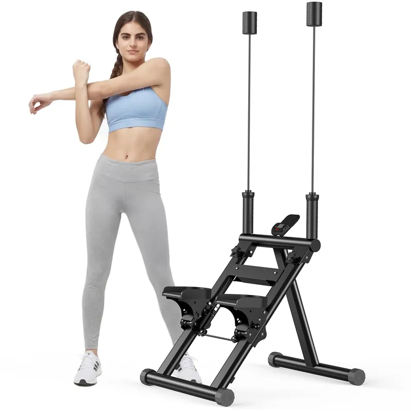 Stair Stepper for Home,Vertical Climber Step Machine with Stable Triangular Frame, 3-Level Resistance & Pedal Adjustment,LCD Monitor, Device Holder, Detachable Handrail, 300 LBS Black