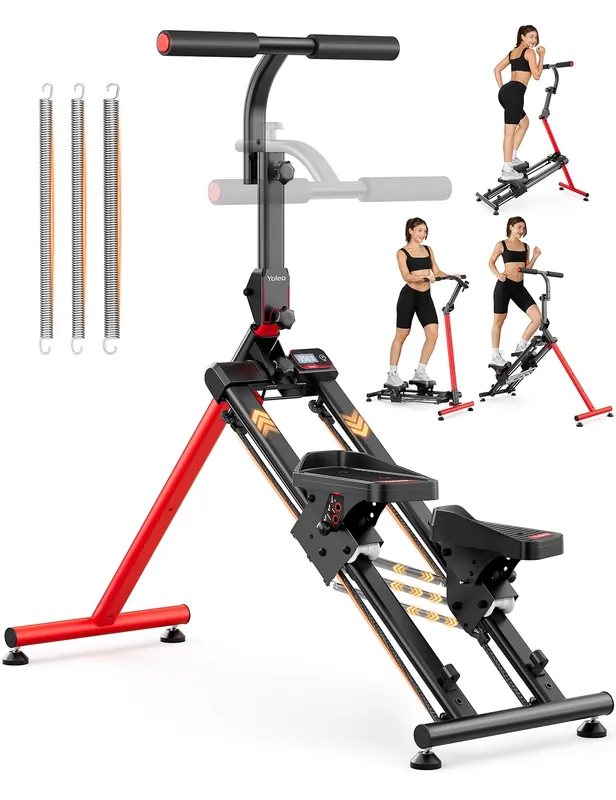 YOLEO Adjustable Resistance Stair Steppers for Exercise at Home, Folding Cardio Stairmaster with 3 Workout Modes & Oversized Pedal,90% Pre-Assembled Stair Climber with Handlebar for Full Body Workout