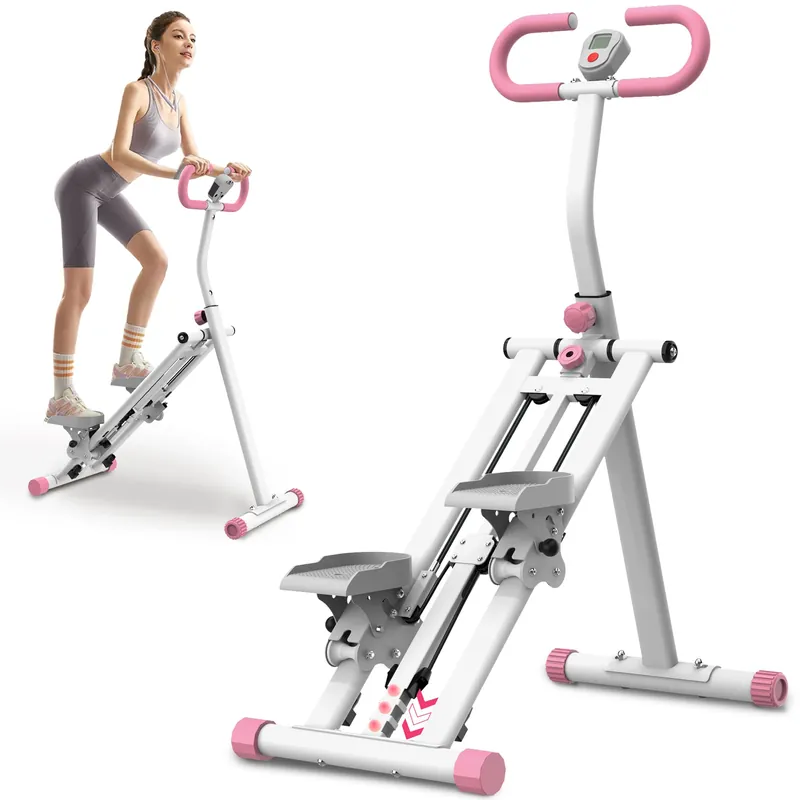 KINMAC Stair Stepper with Adjustable Resistance for Home - Upgrade Climber Workout Machine with LCD Tracking & Space-Saving Design Ideal for Home Gym, Apartment & Office (White Pink)
