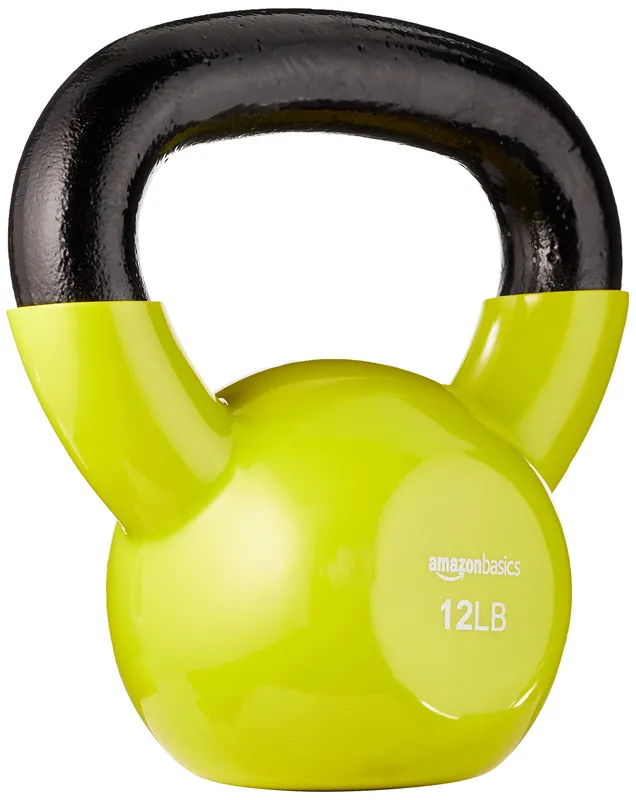 Amazon Basics Vinyl Coated Cast Iron Kettlebell for Training, 12 Pounds, Wide Handle, Home Workout Equipment, Yellow