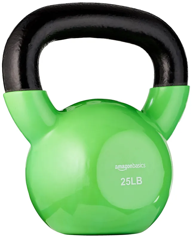 Amazon Basics Vinyl Kettlebell for Strength Training and Workout, 25 Pounds, Textured Handle, Light Green