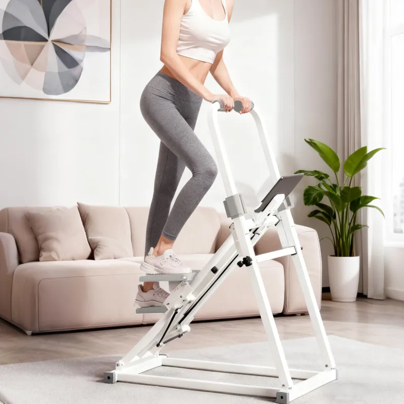 Foldable Stair Stepper Exercise Machine with Handlebar, Adjustable Resistance Quiet Climber with Timer & Phone Holder, Cardio Fitness Equipment for Home Gym, White UUU