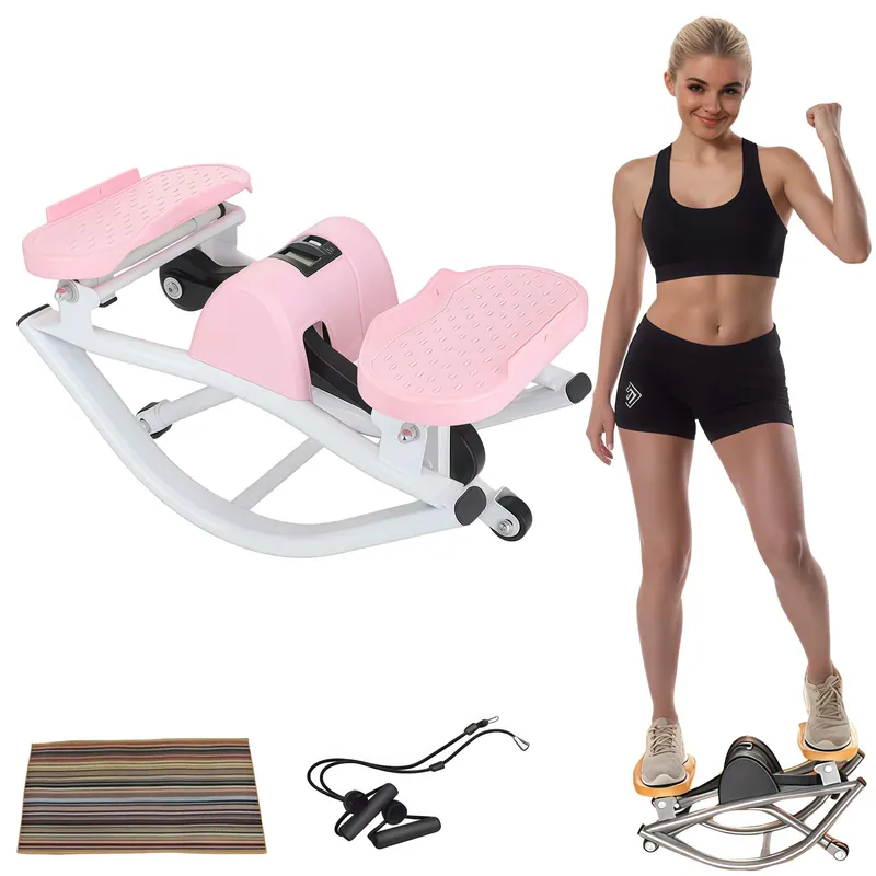 Rock Stepper Cardio Machine for Home Workouts Low-Impact Fat Burner & Glute Toner with Digital Monitor 15-Min Quick Silent Stepper, Includes Anti-Slip Mat & Side-to-Side Motion (Pink)