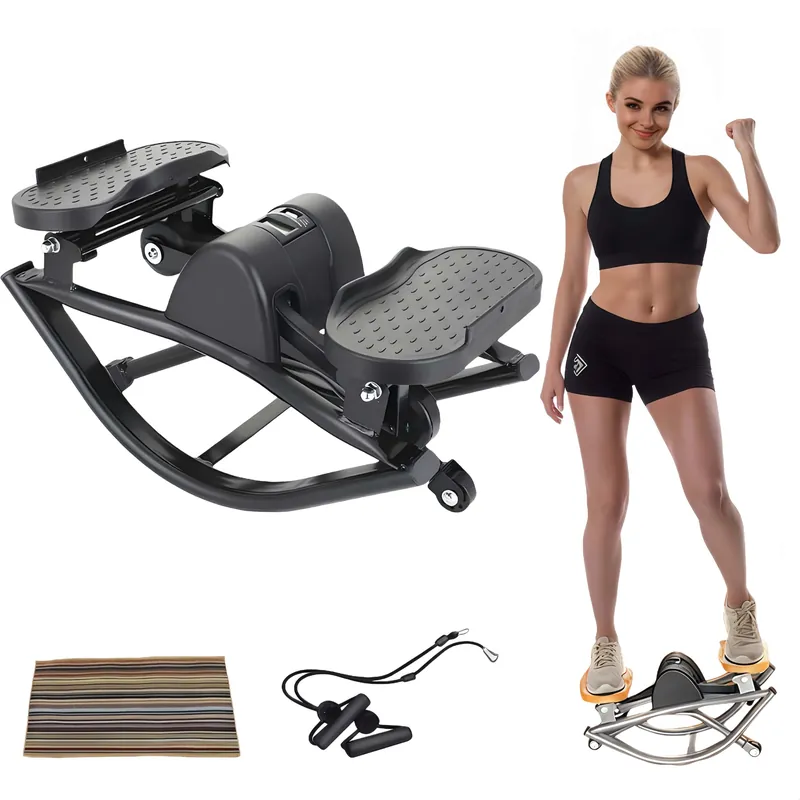 Rock Stepper Cardio Machine for Home Workouts Low-Impact Fat Burner & Glute Toner with Digital Monitor 15-Min Quick Silent Stepper, Includes Anti-Slip Mat & Side-to-Side Motion (Black)
