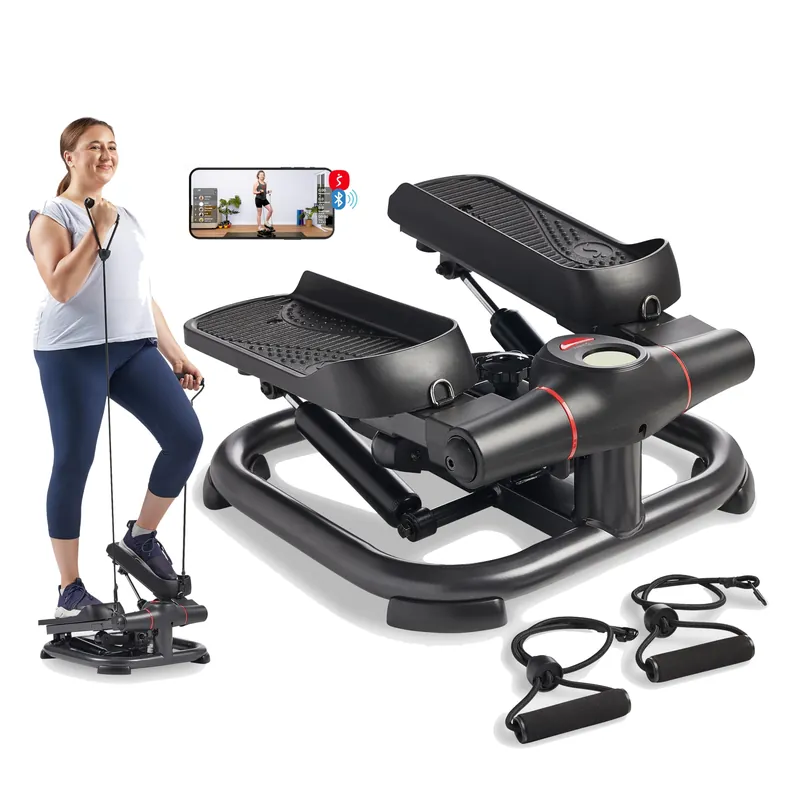 Sunny Health & Fitness 2-in-1 Power Stepper, Medium, 400 lb Weight Capacity, Resistance Bands, Height-Adjustable, Low-Impact Cardio, Bluetooth + SunnyFit App, SF-S021054