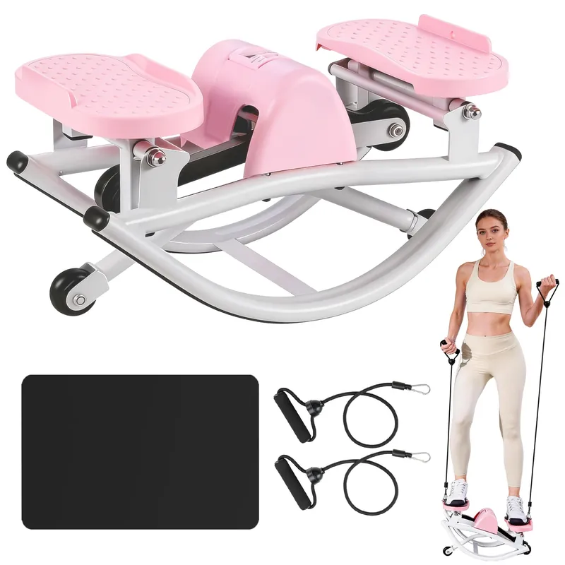 Rock Stepper - Steppers for Exercise at Home, Portable Stepper Side to Side with Digital Display & Resistance Bands, 330 LBS Capacity Full Body Workout Low-Impact Knee-Friendly 3D Stair Stepper - Pink