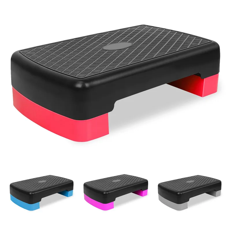 MIIUDGIG 18‘‘ Adjustable Aerobic Step Platform, Adjustable Fitness 4-6in Exercise Stepper Workout with 2 Risers, Aerobics Stepper Workout Stepper for Home Gym Cardio Strength & Training (Red)
