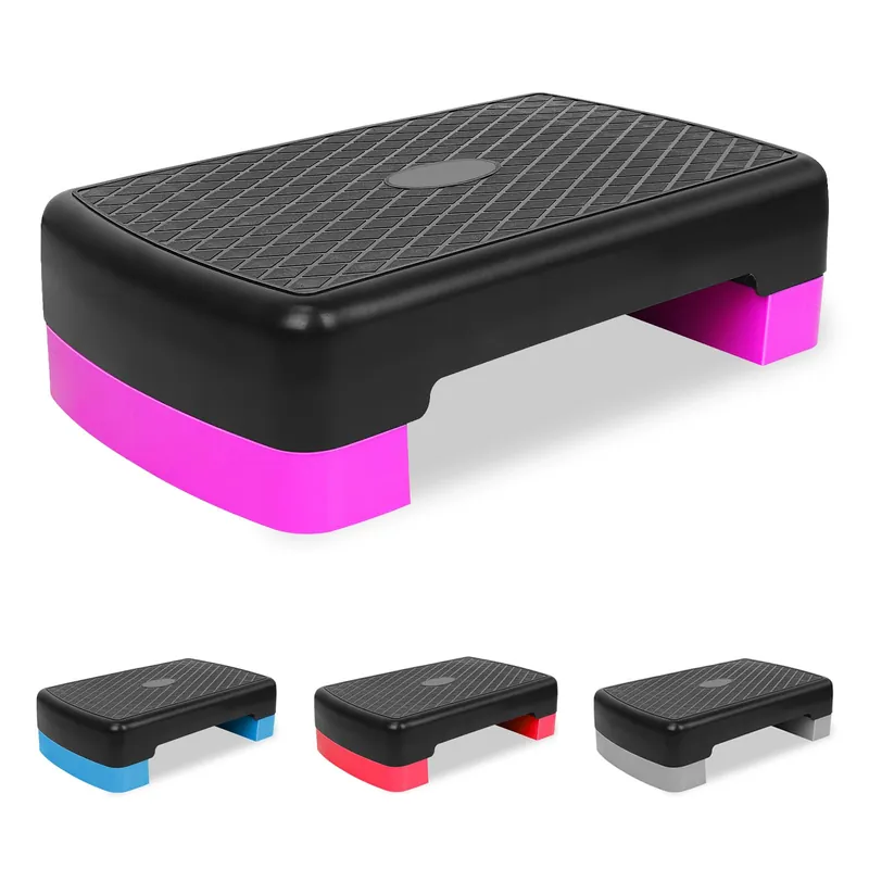 MIIUDGIG 18‘‘ Adjustable Aerobic Step Platform, Adjustable Fitness 4-6in Exercise Stepper Workout with 2 Risers, Aerobics Stepper Workout Stepper for Home Gym Cardio Strength & Training (Purple)