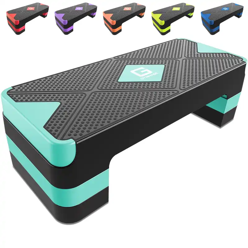 GYMMAGE Aerobic Exercise Stepper - Adjustable Workout Platform, 26.5" Step Deck with 4" 6" 8" Height Risers, Women‘s Home Gym Cardio Fitness