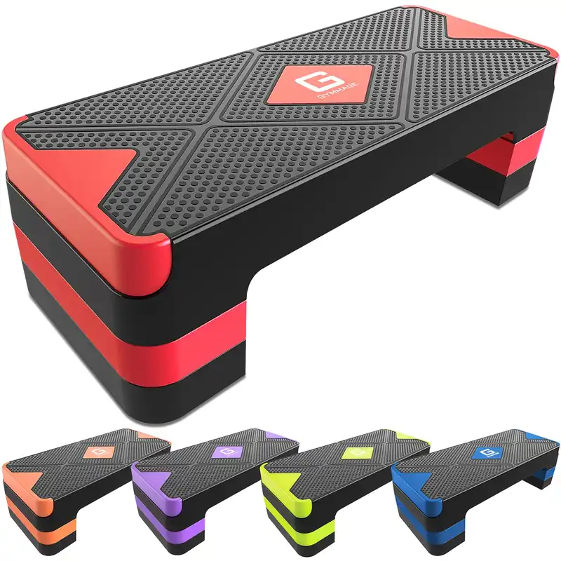 GYMMAGE Aerobic Exercise Stepper - Adjustable Height Workout Platform, 26.5" Step Deck with 4", 6", 8" Risers, Women‘s Home Gym Cardio Fitness