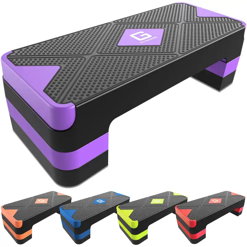 GYMMAGE Aerobic Exercise Stepper - Adjustable Workout Platform, 26.5" Step Deck with 4", 6", 8" Height Risers, Women‘s Home Gym Cardio Fitness
