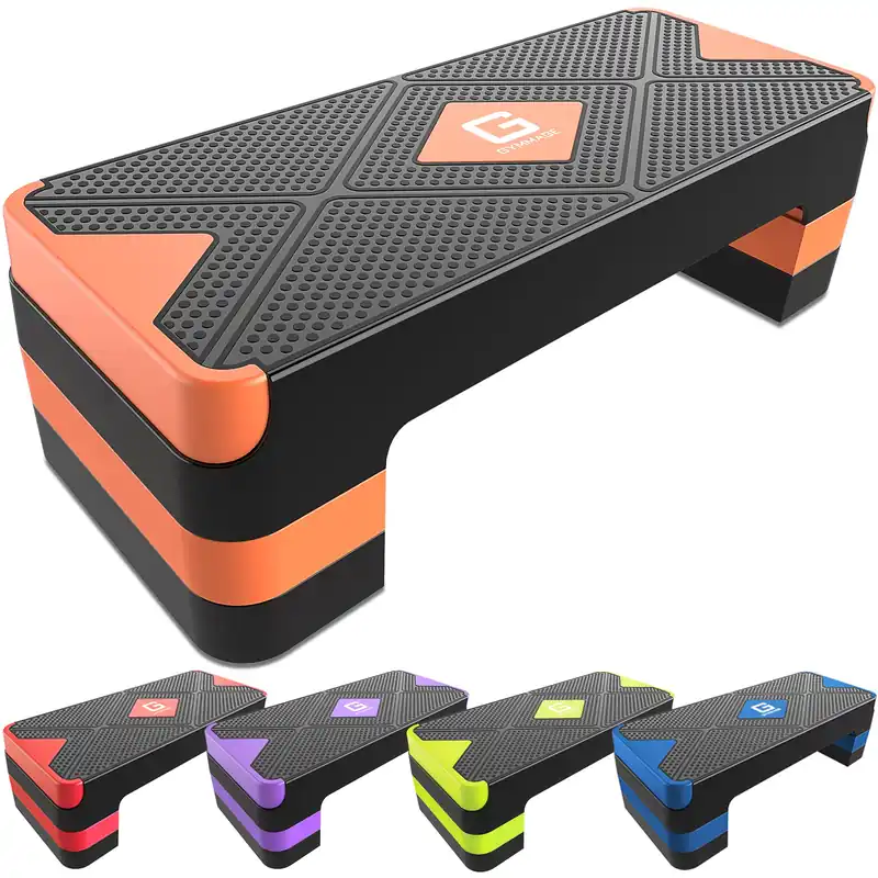 GYMMAGE Aerobic Exercise Step, Adjustable Aerobic Stepper for Exercise, Workout Step Platform for Step Up, 26.5" Step Deck with 4” 6” 8” Adjustable Height Risers, Women Home Gym Cardio Fitness