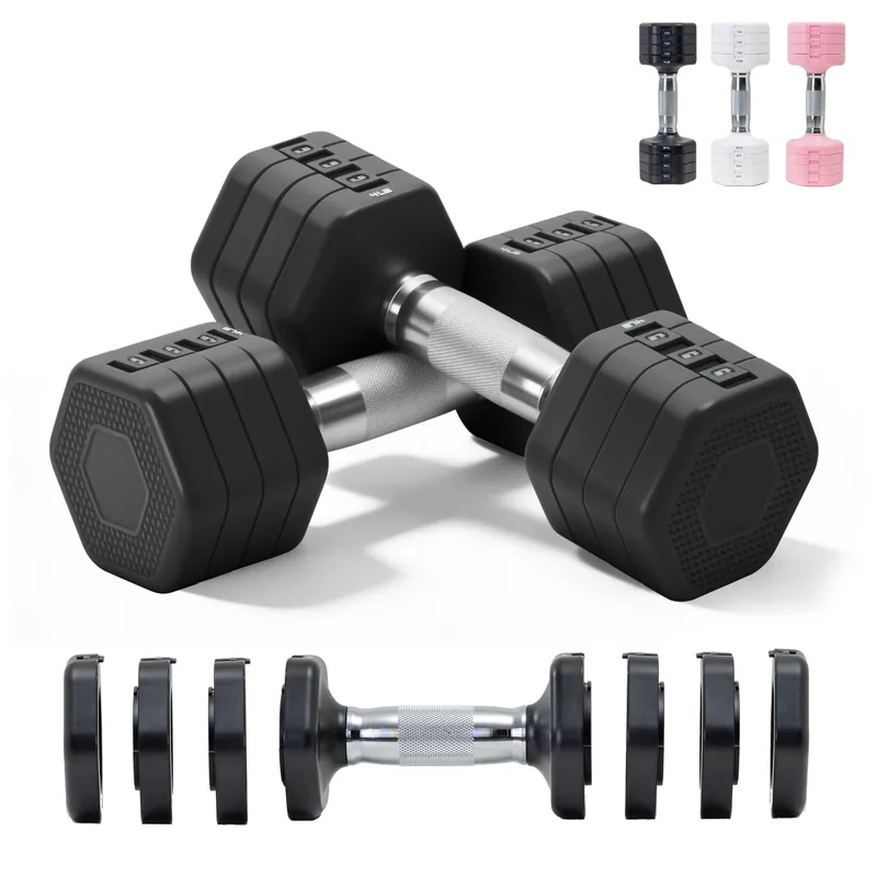 Adjustable Dumbbell Set of 2 Total 20 Lbs 4-in-1 Each 4lb 6lb 8lb 10lb 1s-Adjust Dual-Stable Free Weights for Women Men Home Gym Outdoor Workouts (black [20LBS Total])