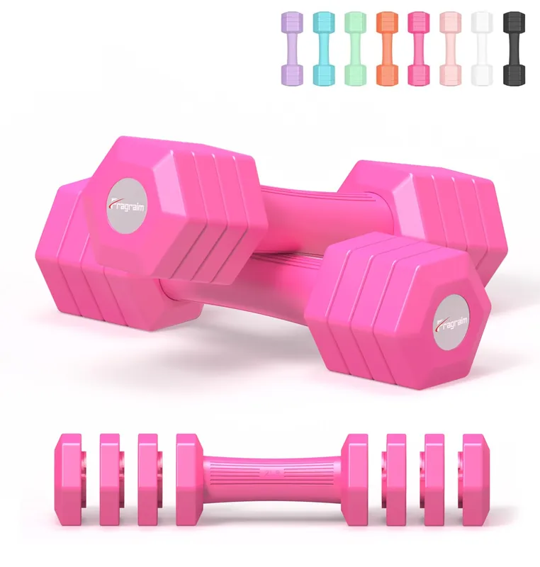 Adjustable Dumbbells Set, 4 in 1 Hand Weights Set for Women Men 10 LB Dumbbell Pair Each 2lbs 3lbs 4lbs 5lbs Weights Dumbbells Set with TPU Soft Rubber Handle for Home Gym Exercise Fitness - Rose