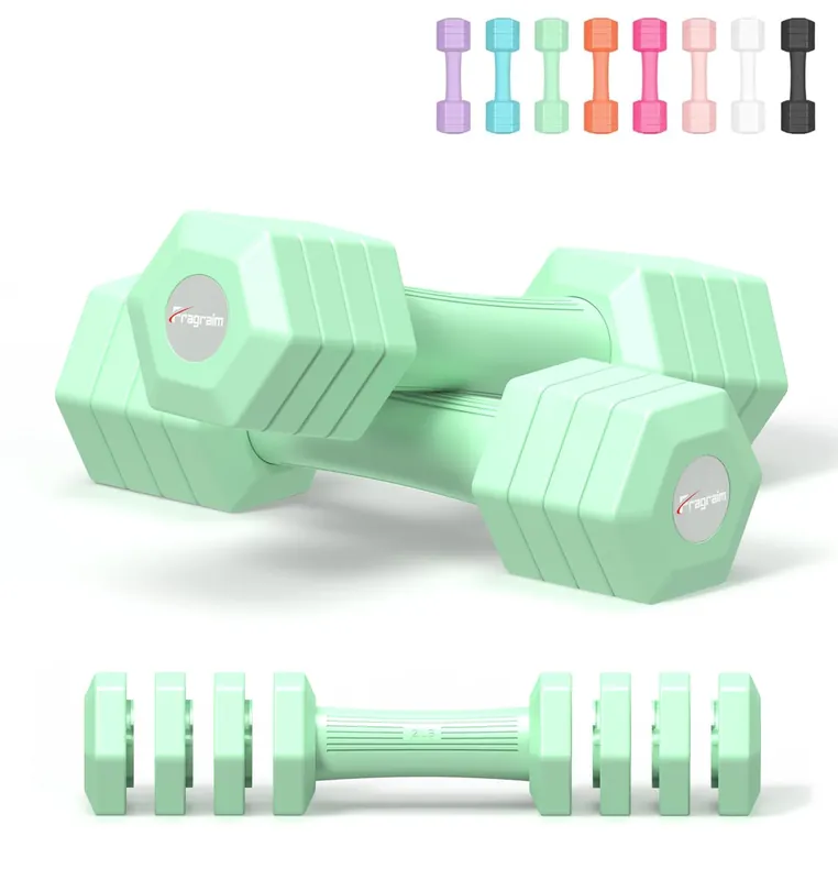 Adjustable Dumbbells Set, 4 in 1 Hand Weights Set for Women Men 10 LB Dumbbell Pair Each 2lbs 3lbs 4lbs 5lbs Weights Dumbbells Set with TPU Soft Rubber Handle for Home Gym Exercise Fitness -Green