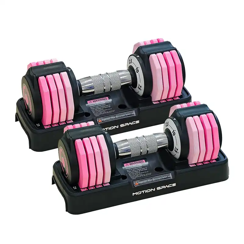 Motion Space Adjustable Dumbbells Set 12.5LB Pair, 1-Sec Fast Adjustable 5 Free Weights, Premium Comfort Non-slip Metal Handle, Compact Size for Full Body Home Workout (Pink)