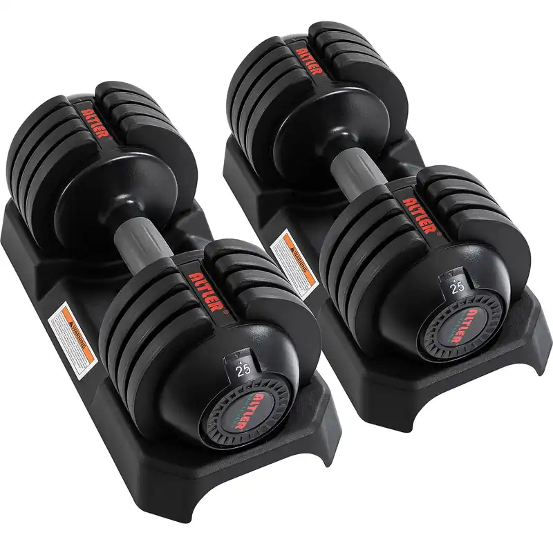 ALTLER Adjustable Dumbbell Set, 25LB Pair with Tray for Workout Strength Training Fitness, Adjustable Weight Dial Dumbbell with Anti-Slip Handle and Weight Plate for Home Exercise