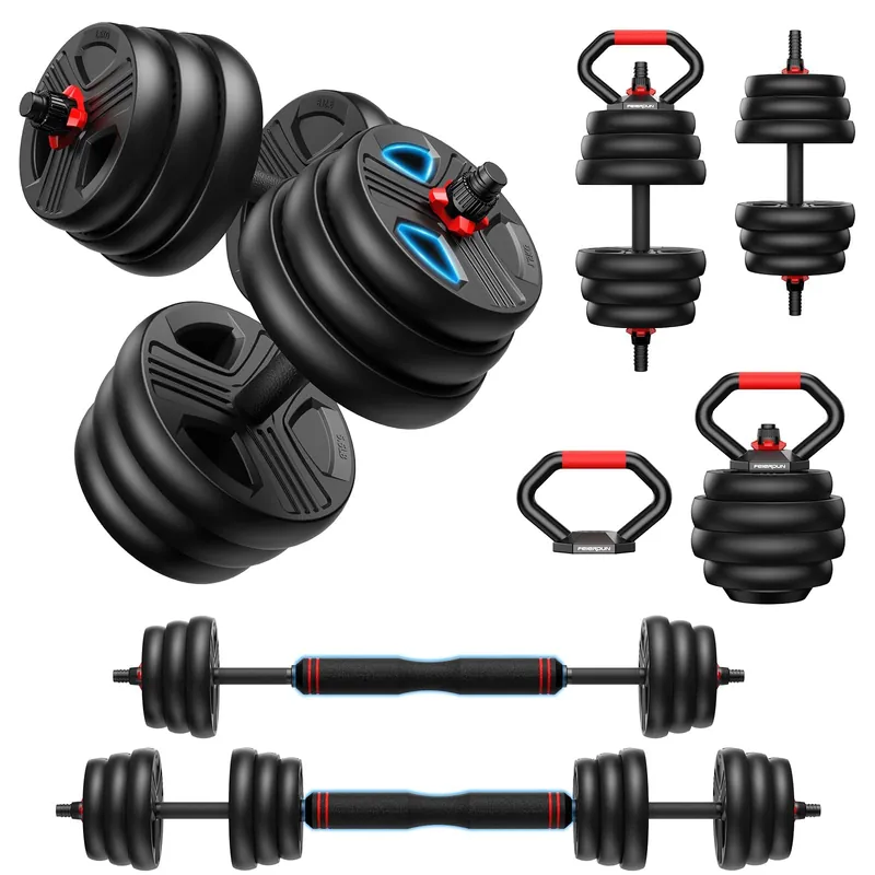 FDS1 Adjustable dumbbell set, 90lbs Free Weights set with upgraded nut, 5 in 1 Weight Set Used as Kettlebells, Barbell, Push up Stand, Fitness Exercise for Home Gym Suitable Men/Women