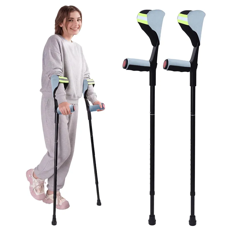 ENLUNTRA Forearm Crutches for Adults, 2 Pcs, Adjustable Arm Crutch with Elbow Strap and Cushion, Portable and Foldable Crutches,Blue Grey