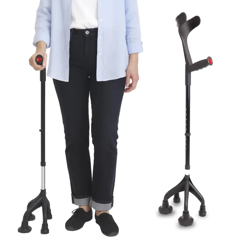 KMINA Quad Crutch for Women and Men (Sturdy 3.3 lbs), 4 Prong Forearm Crutches for Stability and Support, Adjustable and Ergonomic, Patented Design, Made in Europe