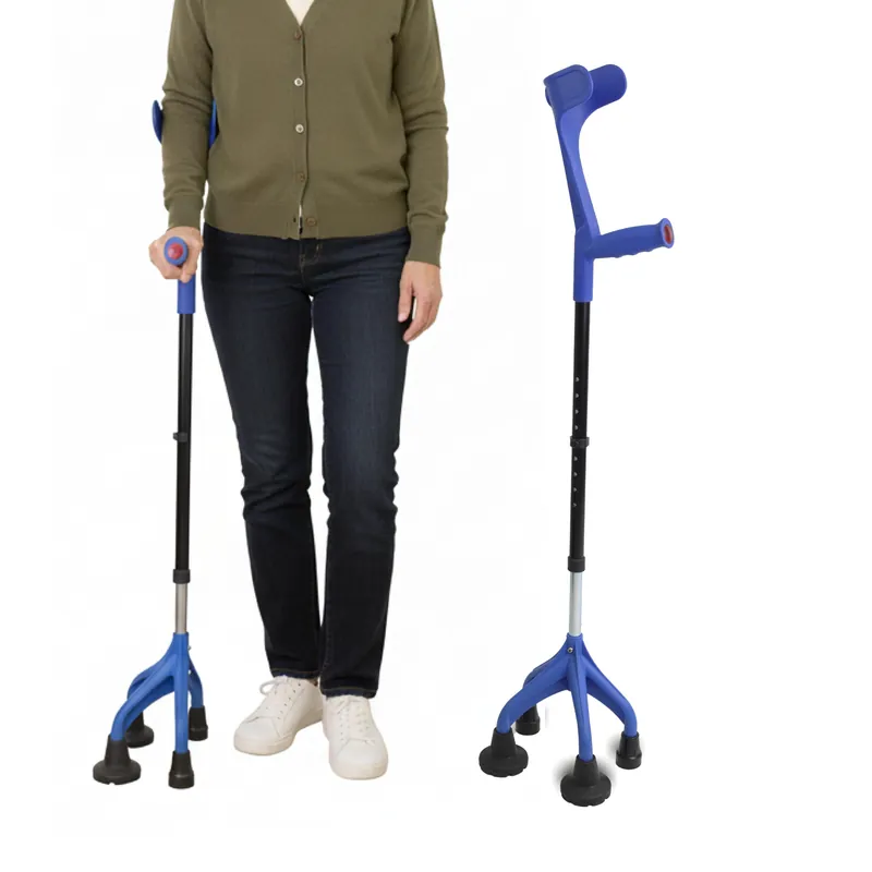 KMINA Quad Crutch for Women and Men (Sturdy 3.3 lbs), 4 Prong Forearm Crutches for Stability and Support, Adjustable and Ergonomic, Patented Design, Made in Europe