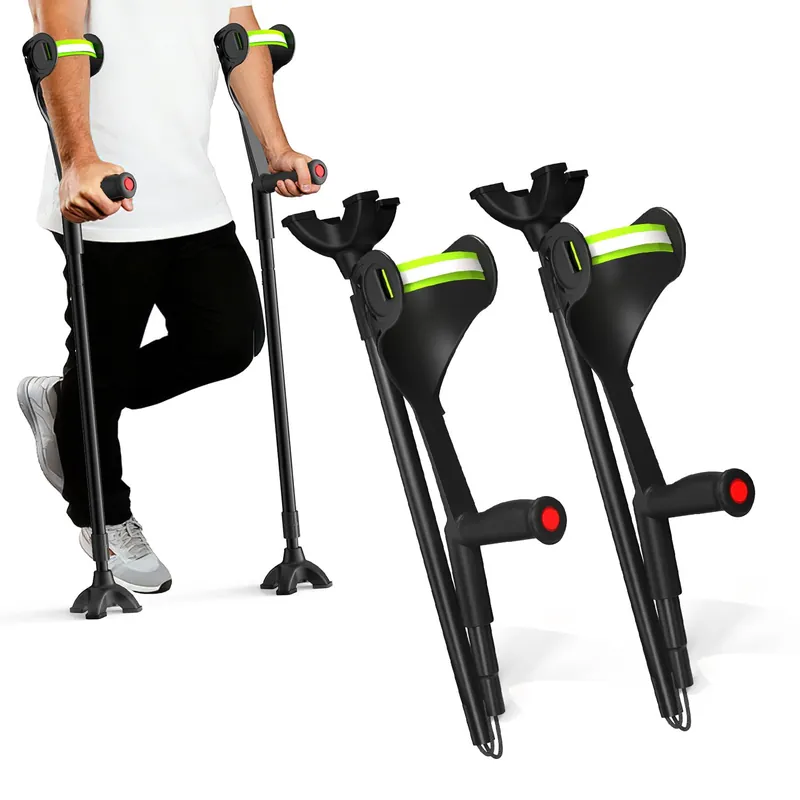 Forearm Crutches for Adults – Heavy-Duty Aluminum Arm Crutches, Adjustable Forearm Crutches with Ergonomic TPR Grip, Quad & Single Tip Forearm Crutch for Seniors Rehab Mobility, Cane with Arm Support