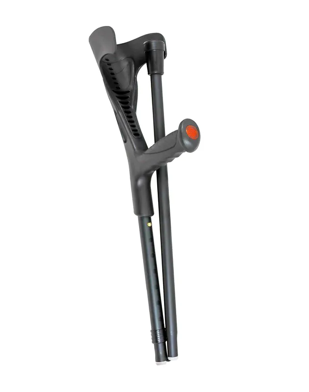PEPE Mobility Folding Crutch for Adults (x1 Unit), Open Cuff, Adjustable Height, Aluminium, Orthopaedic, Elbow Crutches Women and Men, Black